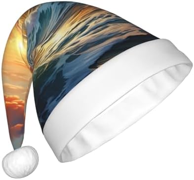 Ocean Sunset Print Christmas Santa Hat Plush Funny Adult Headwear