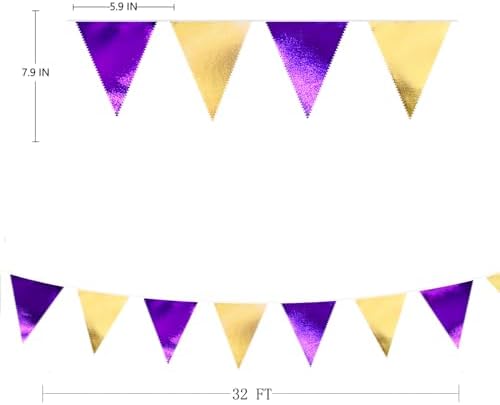 Pinkblume Purple Gold Party Decorations Flag Bunting Garland