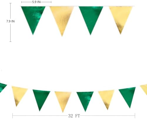 Green Gold Metallic Triangle Pennant Banner Flag Bunting Garland for Parties