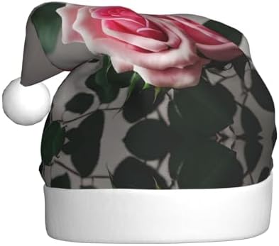 Pink Rose Print Christmas Santa Hat Plush for Adults
