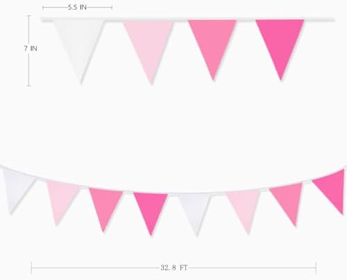 32 Ft Hot Pink Rose Pennant Banner Garland Kit for Parties