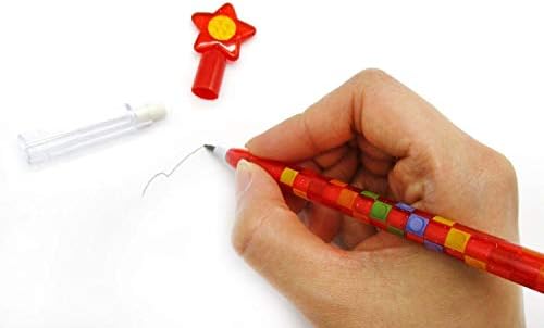 Tiny Mills 24 Pcs Building Block Stacking Pencils with Erasers