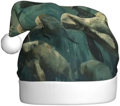 Manatee Animals Print Santa Hat Plush Funny Christmas Headwear