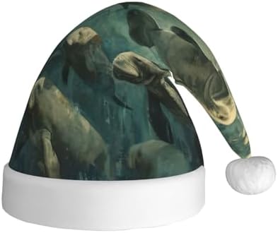 Manatee Animals Print Santa Hat Plush Funny Christmas Headwear