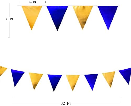 Royal Blue Gold Party Navy Blue Triangle Pennant Banner Flag Bunting Garland