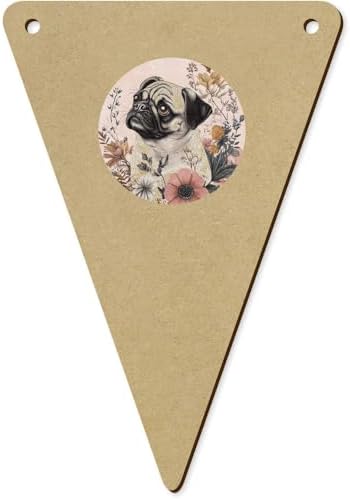 5 x 140mm Pug with Flowers Wooden Bunting Flags BN00085716