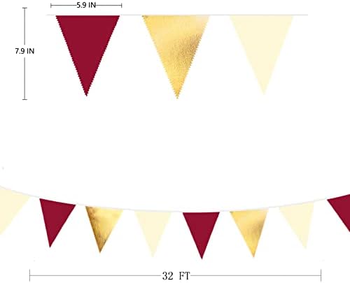 Burgundy Gold Beige Triangle Pennant Banner Garland