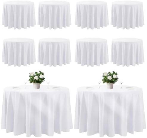 Cuckan 120 Inch Round Tablecloth 10 Pack White