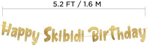 Happy Skibidi Birthday Gold Glitter Banner - Funny Zoomer Decor