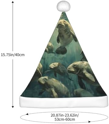 Manatee Animals Print Santa Hat Plush Funny Christmas Headwear