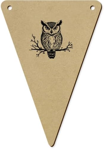 5 Owl Sitting on Branch Wooden Bunting Flags