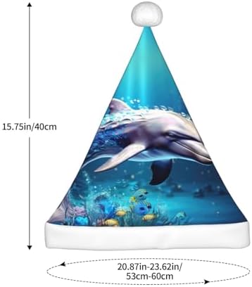 Unique 3D Dolphin Print Christmas Santa Hat Plush for Adult