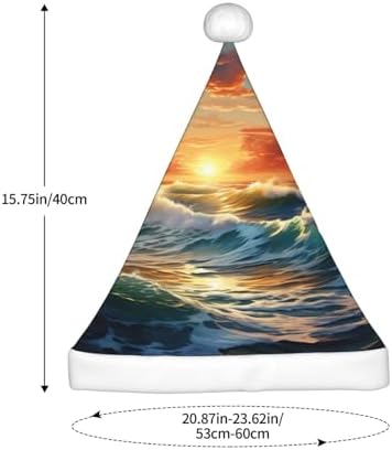 Ocean Sunset Print Christmas Santa Hat Plush Funny Adult Headwear