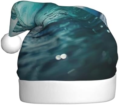 Ocean Green Wave Surf Print Christmas Santa Hat Plush Funny Adult Headwear