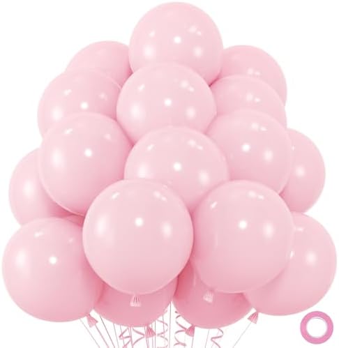 50pcs Pastel Pink Balloons with Ribbon and Glue