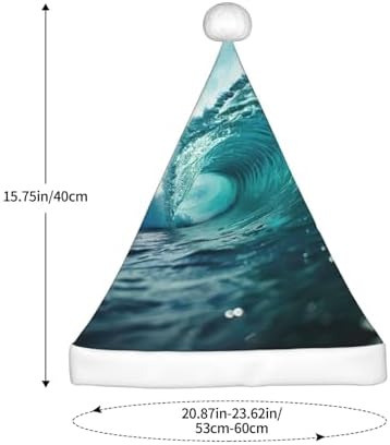 Ocean Green Wave Surf Print Christmas Santa Hat Plush Funny Adult Headwear