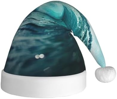 Ocean Green Wave Surf Print Christmas Santa Hat Plush Funny Adult Headwear
