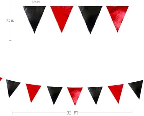 Red Black Metallic Fabric Triangle Pennant Banner Flag Bunting Garland