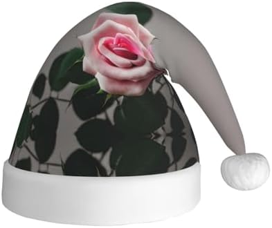 Pink Rose Print Christmas Santa Hat Plush for Adults