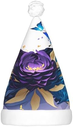 QINZHENG Purple Butterfly Velvet Santa Hat with LED Lights for Adults