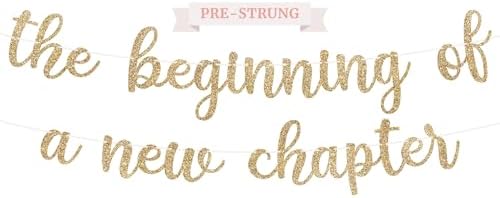 Pre-Strung New Chapter Banner - Gold Glitter Party Decor