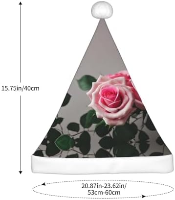 Pink Rose Print Christmas Santa Hat Plush for Adults
