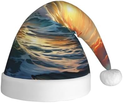 Ocean Sunset Print Christmas Santa Hat Plush Funny Adult Headwear