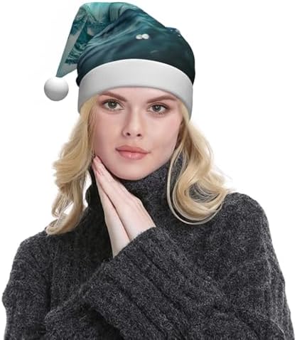 Ocean Green Wave Surf Print Christmas Santa Hat Plush Funny Adult Headwear