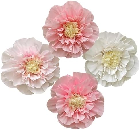 Mybbshower Crepe Paper Flowers Pack of 4 Blush Pink White