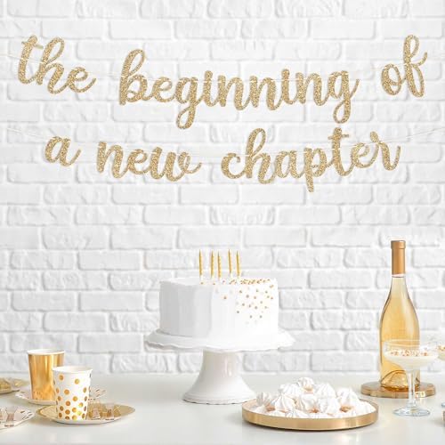 Pre-Strung New Chapter Banner - Gold Glitter Party Decor