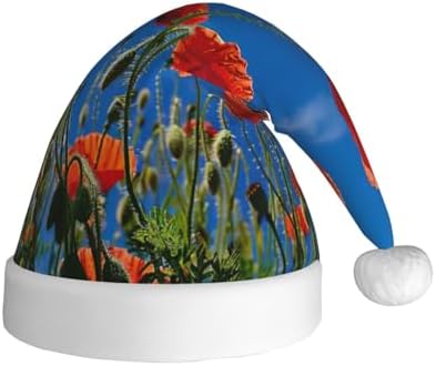 Poppies on Blue Sky Print Christmas Santa Hat Plush
