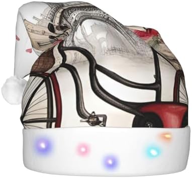 QinZheng LED Santa Hat with Paris Heart Print