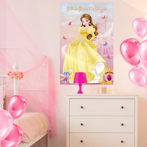 Pin The Crown on The Princess Party Game with Belle Poster and Stickers