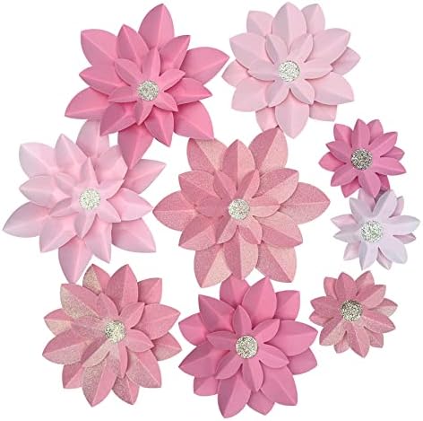 Pink Glitter Paper Flower Decor Pack of 9