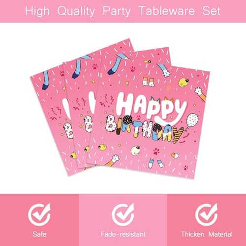 96Pcs Cartoon Pink Dog Party Tableware Set for 24 Guests