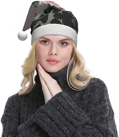 Pink Rose Print Christmas Santa Hat Plush for Adults