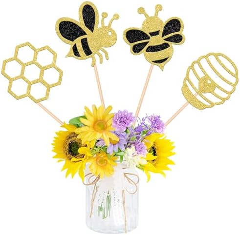 12PCS Bumble Bee Centerpiece Sticks Glitter