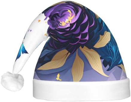 QINZHENG Purple Butterfly Velvet Santa Hat with LED Lights for Adults
