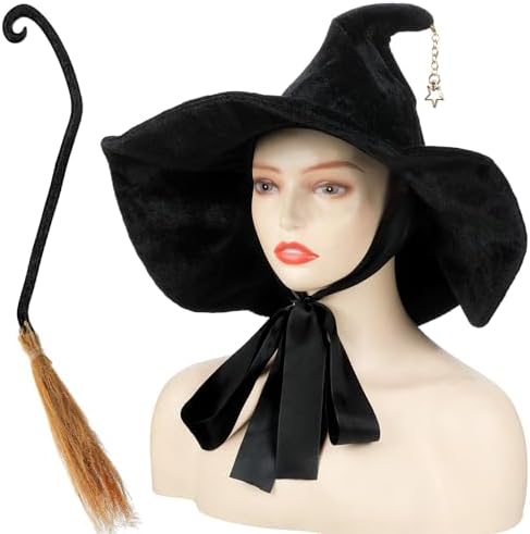 Liitrsh Halloween Witch Hat and Broom Set for Women