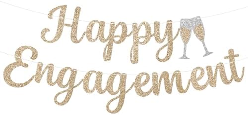Pre-Strung Happy Engagement Banner - Gold Glitter Wedding Decor