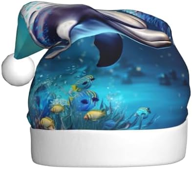 Unique 3D Dolphin Print Christmas Santa Hat Plush for Adult