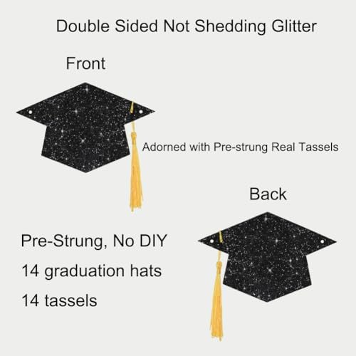 2025 Graduation Decor Banners with Black Glitter Hats and Tassels