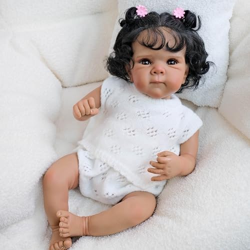 RXDOLL Realistic 18 Inch Black Baby Doll with Feeding Toy