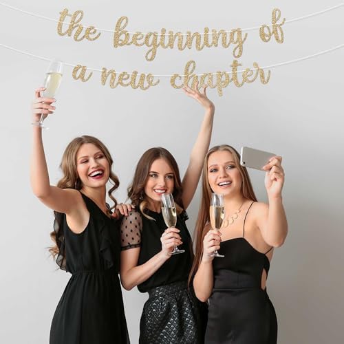 Pre-Strung New Chapter Banner - Gold Glitter Party Decor