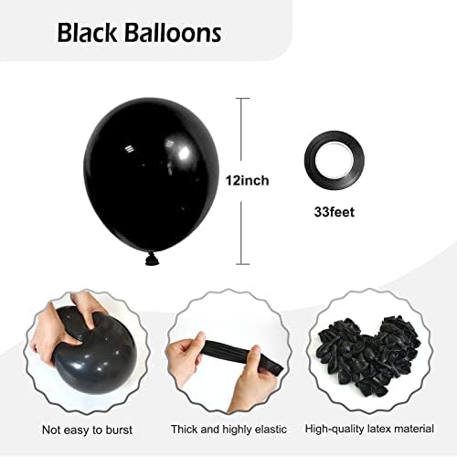 FOTIOMRG Black Balloons 12 Inch 50 Pack with Ribbon