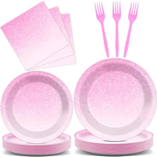 ZOIIWA 96 Pcs Ombre Pink Party Supplies Set