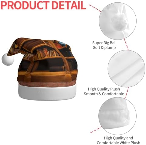 Books Print Christmas Santa Hat Plush for Adult