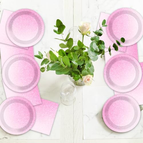 ZOIIWA 96 Pcs Ombre Pink Party Supplies Set