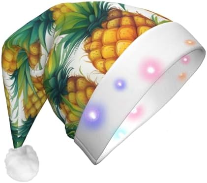 QinZheng Exotic Tropical Pineapples Print Santa Hat with LED Lights