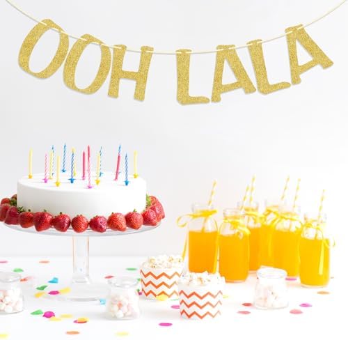 Paris Themed Gold Glitter Banner Decor